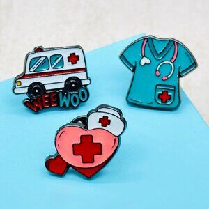 Set of 3 Medical Element Enamel Lapel Pin Nurse Pin Ambulance Pin